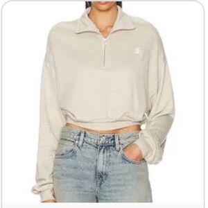 NWT Eterne Cropped Half-Zip Sweatshirt in color heather oatmeal size small